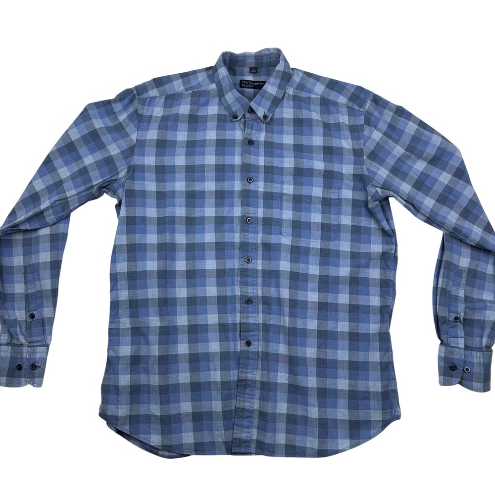 Nils Sundstrom Stockholm Mens Blue Plaid Cotton Button Down Shirt Size M 39-40